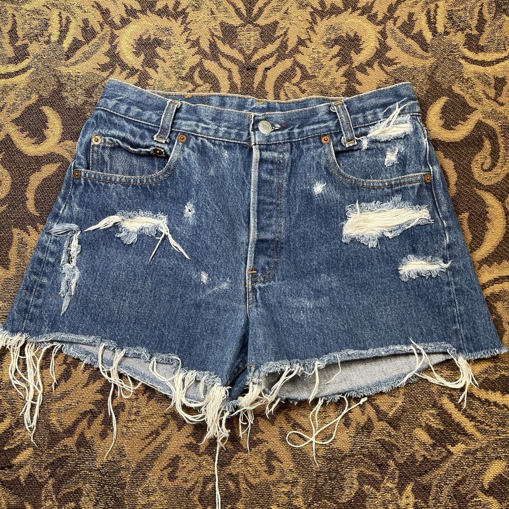 Vtg Levis 701 Student Jean Cut Off Shorts Womens 29 Waist Button Fly Distressed
